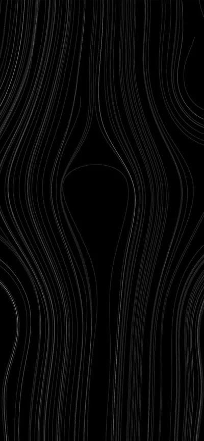 Thin grey contour lines stream down the screen like wood grain, splitting around a single dark teardrop just above the middle.