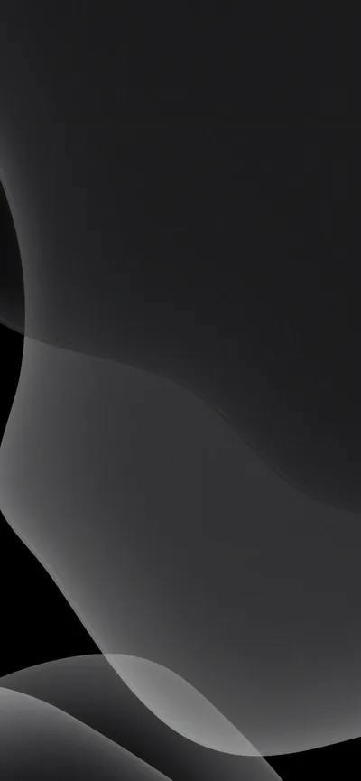 Broad translucent ribbons fold over one another in charcoal, the top left corner cut away to pure black for the clock.