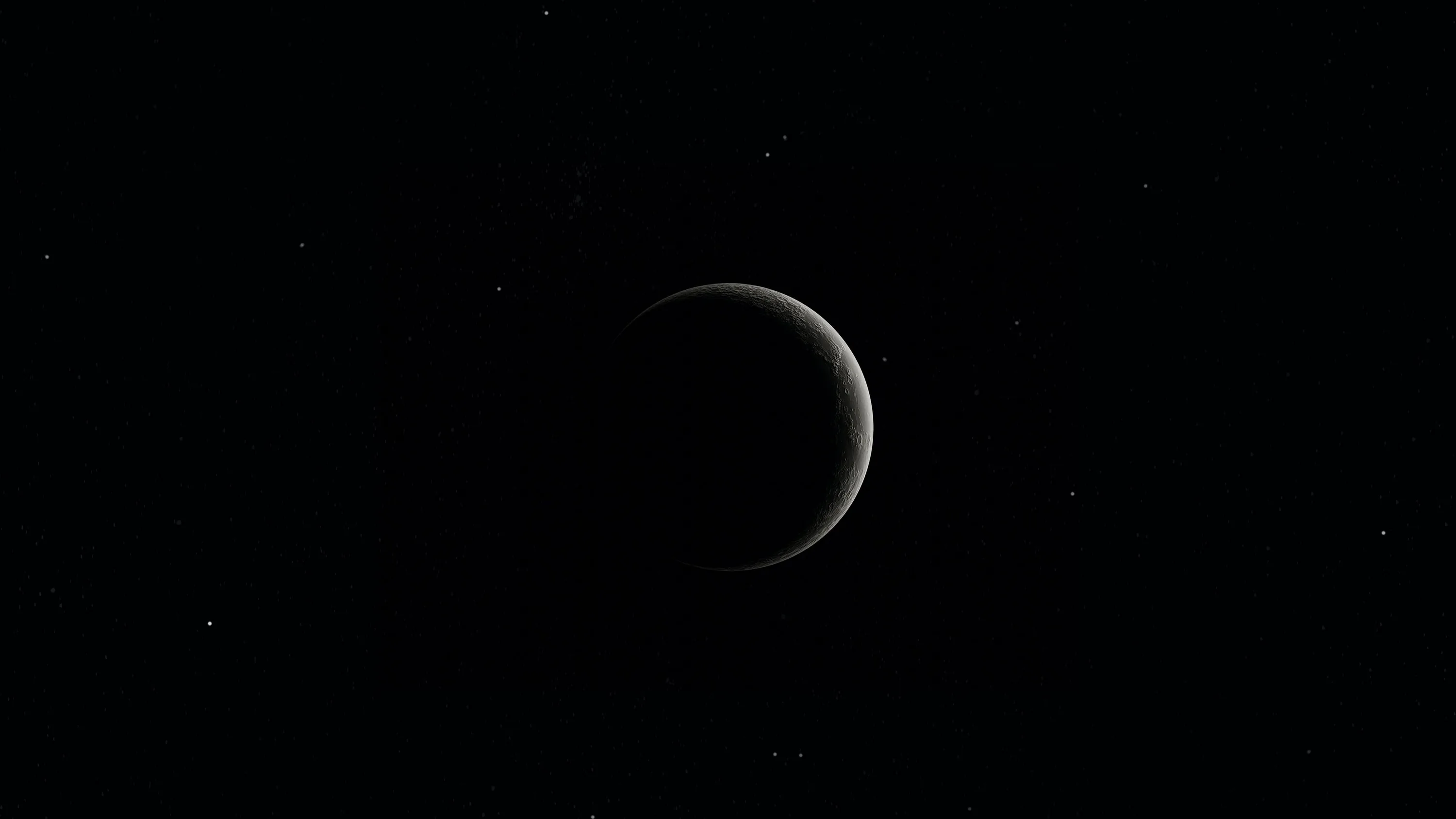 A thin sliver of light curves along one side of a large planet, the rest of its disc lost against black space.