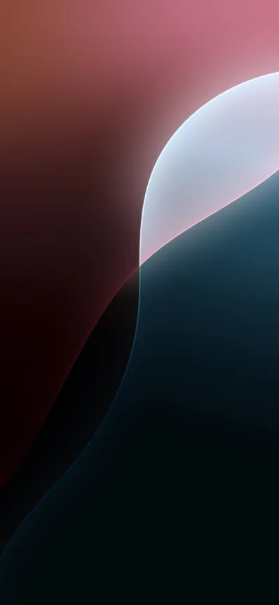 A white glow crests the horizon where a pink upper field meets a deep teal curve, iOS stock style with the lower half nearly black.