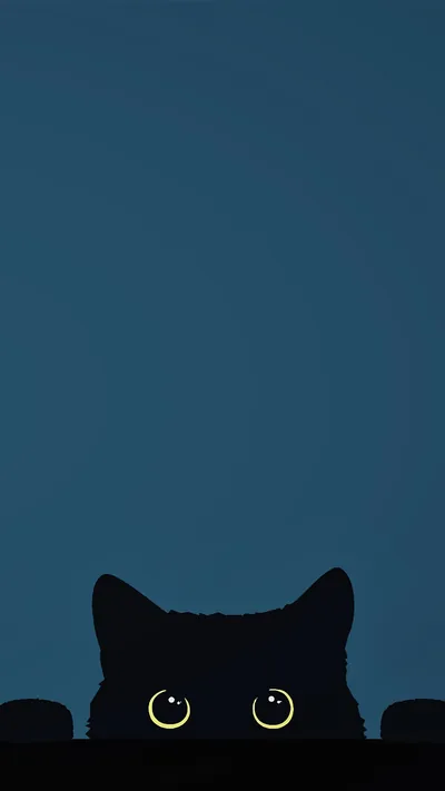 Two round yellow eyes and a pair of ears rise over a dark ledge at the bottom, leaving the whole teal-blue field above empty for icons.