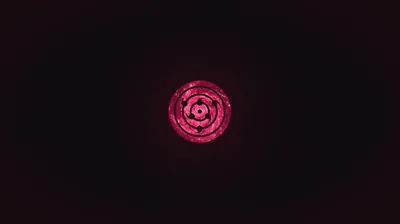 A ringed magenta eye burns at the middle of a near-empty black frame, its rippled circles fading out before they reach the edges.