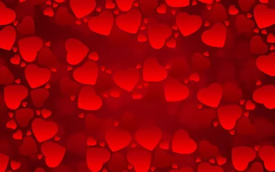Solid scarlet hearts in many sizes scatter over a darker red ground, spread so evenly that app icons stay readable anywhere on the screen.