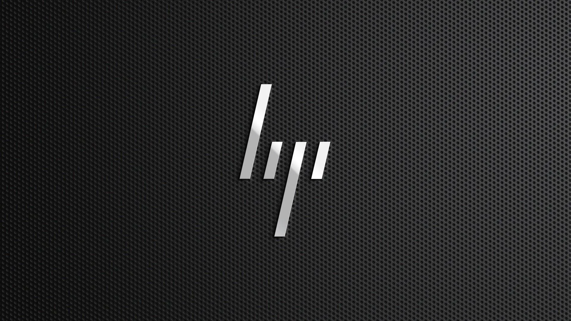 The two-stroke HP mark sits at the centre of a fine dark honeycomb texture, catching a metallic highlight.
