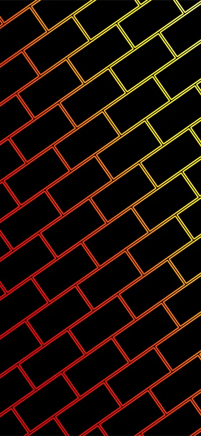 A brick wall drawn as outlines only, running diagonally and shifting from red at the bottom to yellow at the top, every brick face left black.