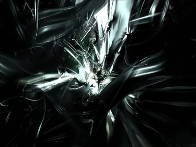 Sharp white light explodes out of a mass of dark reflective shapes, splinters trailing toward all four corners.