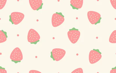 Flat drawn strawberries and small pink dots repeat evenly over a cream ground with no focal point, so this pale print needs dark icons and a dark clock.