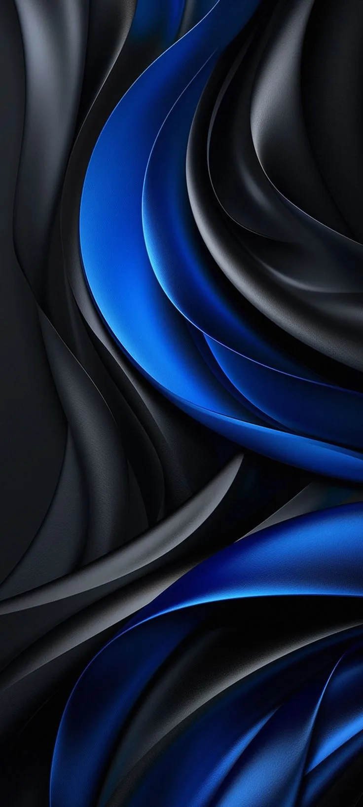 Ribbons of black and cobalt satin twist around each other, the highlights running down the length of each fold like brushed metal.