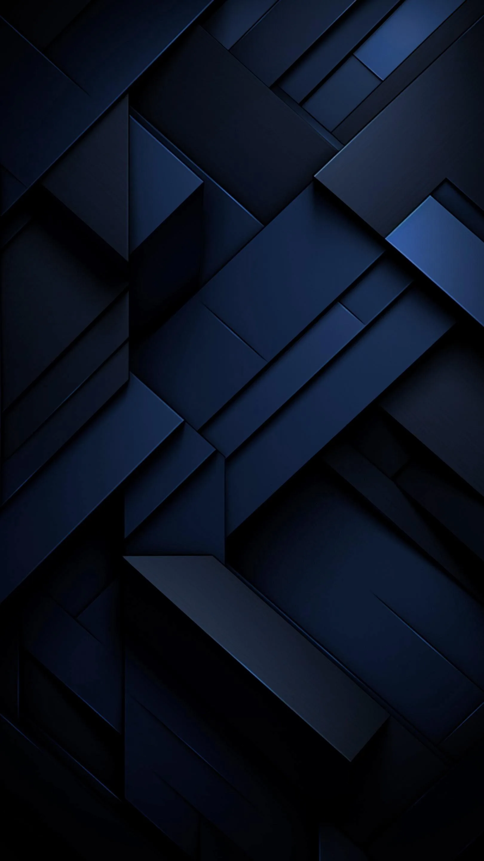 Diagonal navy panels overlap at hard angles, each edge catching a thin highlight so the surface looks stacked and slightly raised.