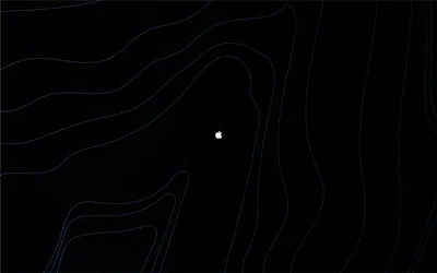 Faint contour lines run across a near-black field with a small white apple mark at the centre — close to true black for OLED screens.