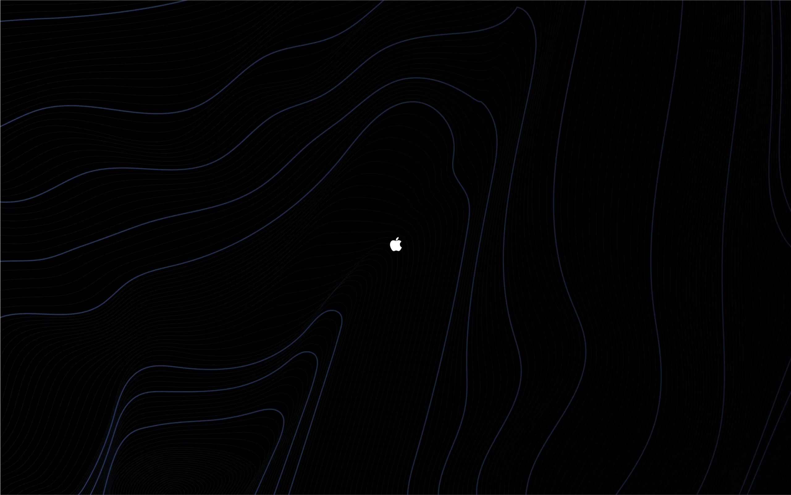 Faint contour lines run across a near-black field with a small white apple mark at the centre — close to true black for OLED screens.