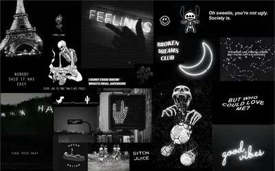 Monochrome photos and short handwritten phrases are tiled edge to edge with a crescent moon near the top.
