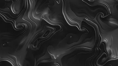 Glossy black flows into itself in soft swirls, thin silver veins tracing where the surface folds over.
