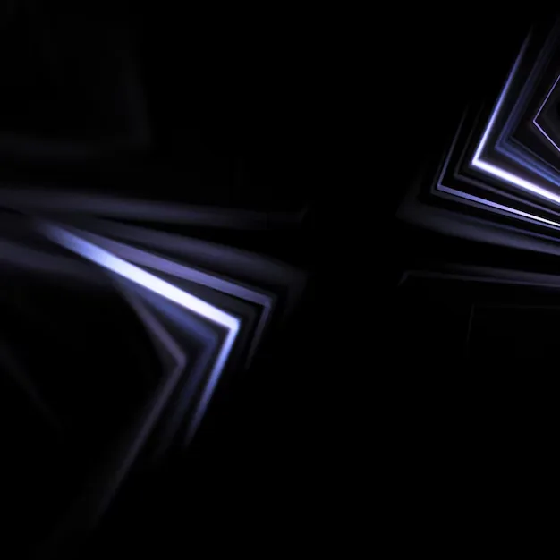 Angular violet and white streaks fold like glass shards into two clusters, upper right and lower left, with deep black running between them diagonally.