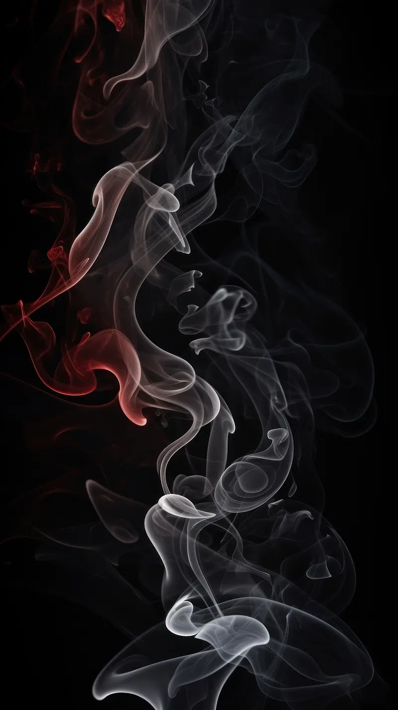 A pale column winds up the middle of a tall frame, one curl flushed red at the left, both edges kept dark for lock-screen text.