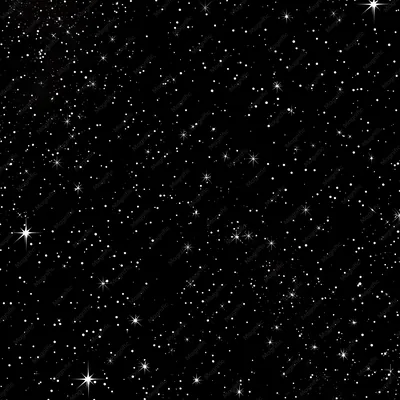 A square field of pure black scattered with white stars of mixed size, a handful drawn as four-point sparkles toward the lower left.