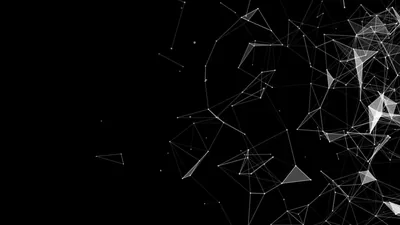 Connected dots and thin triangles cluster on the right side of the frame and thin out to nothing on the left, leaving that half clear.