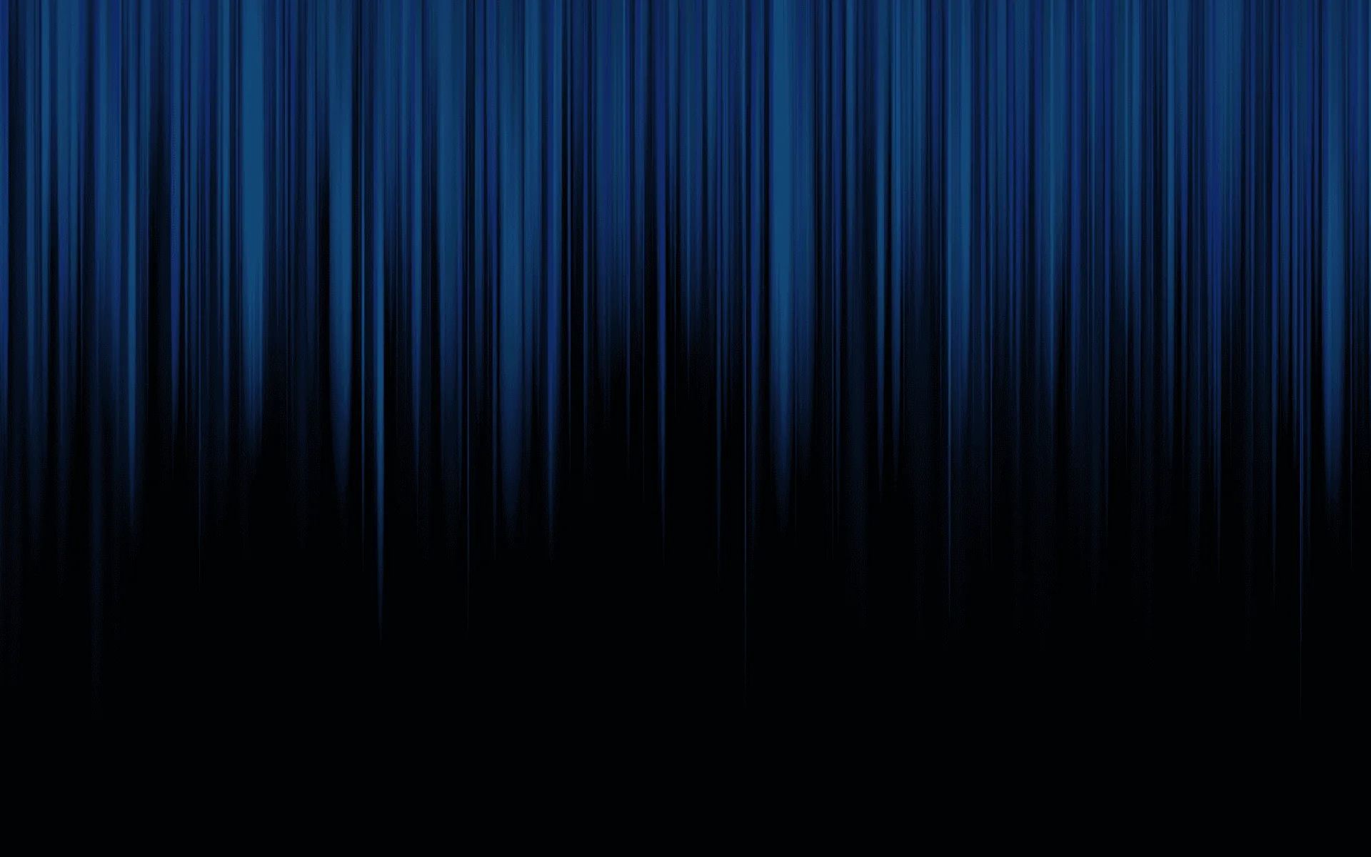 Fine vertical lines hang from the top edge in cobalt, thinning and dissolving into black halfway down the frame.