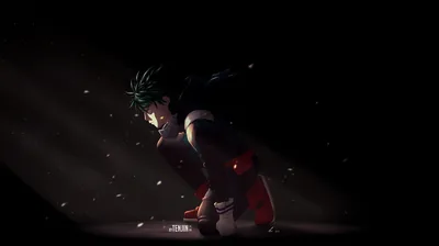 Green hair and red boots caught in one narrow beam, dust motes floating through it while the rest of the frame stays fully black.