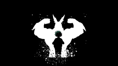 A tiny figure stands at the bottom while a huge muscled shadow with pointed ears looms above him, painted in white splatter on black.