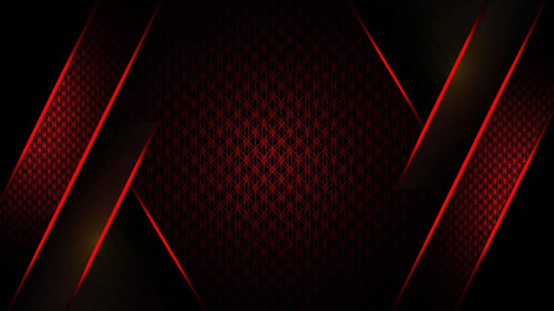 Red diagonal bars cut across a dark carbon-weave background, edges lit like brushed metal.