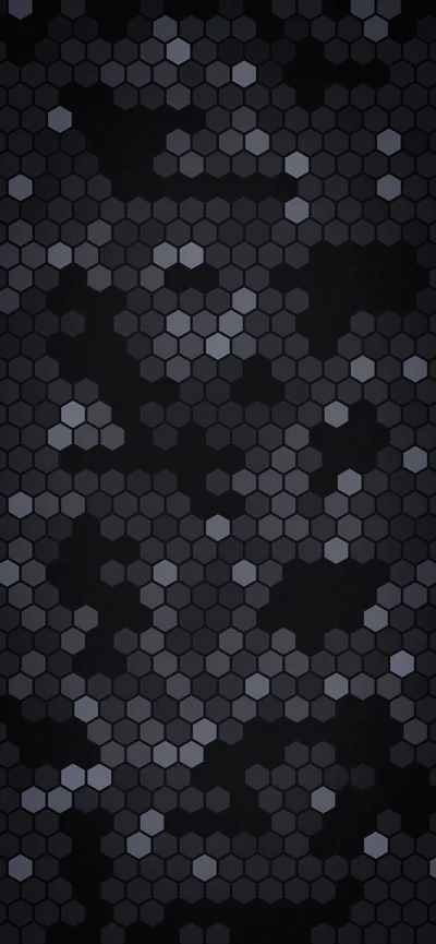 Small hexagons cluster and thin out across a black field, some lit pale grey and others almost invisible.