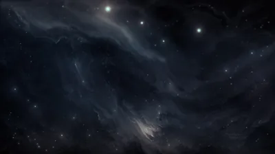 Painted bands of blue-grey gas drift across the frame, a few bright stars burning through near the top where the cloud thins out.
