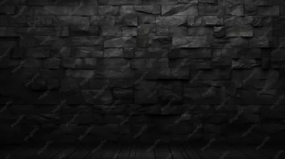 Rough black stone blocks fill an empty interior, a strip of dark timber floor running along the bottom of the frame.