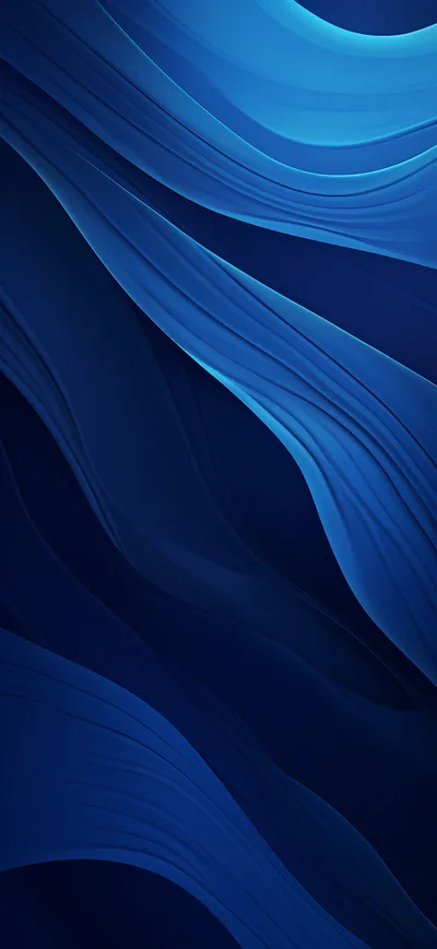 Folds of deep blue drift down the frame like silk, lit from the top edge so the lower half sinks toward black where a dock row sits.