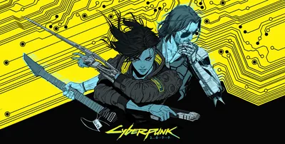 Two rockerboys with guitar and mic sprawl across the game's yellow circuit-board artwork, the logo printed bottom-centre in black.