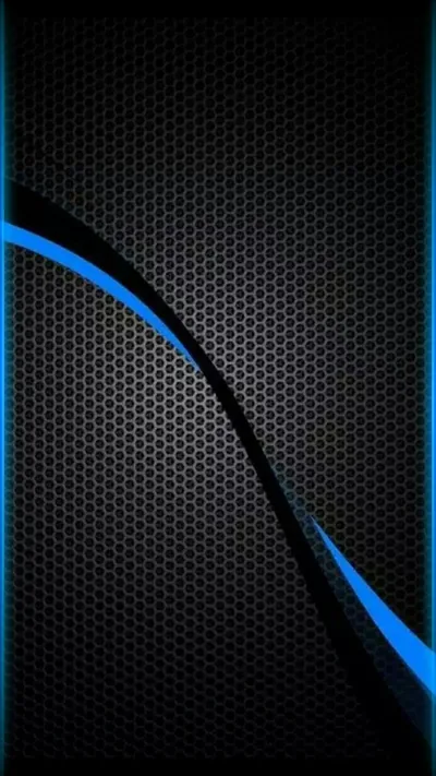 Two blue bands curve across a grey honeycomb mesh, one high and one low, with thin blue borders running down both side edges.
