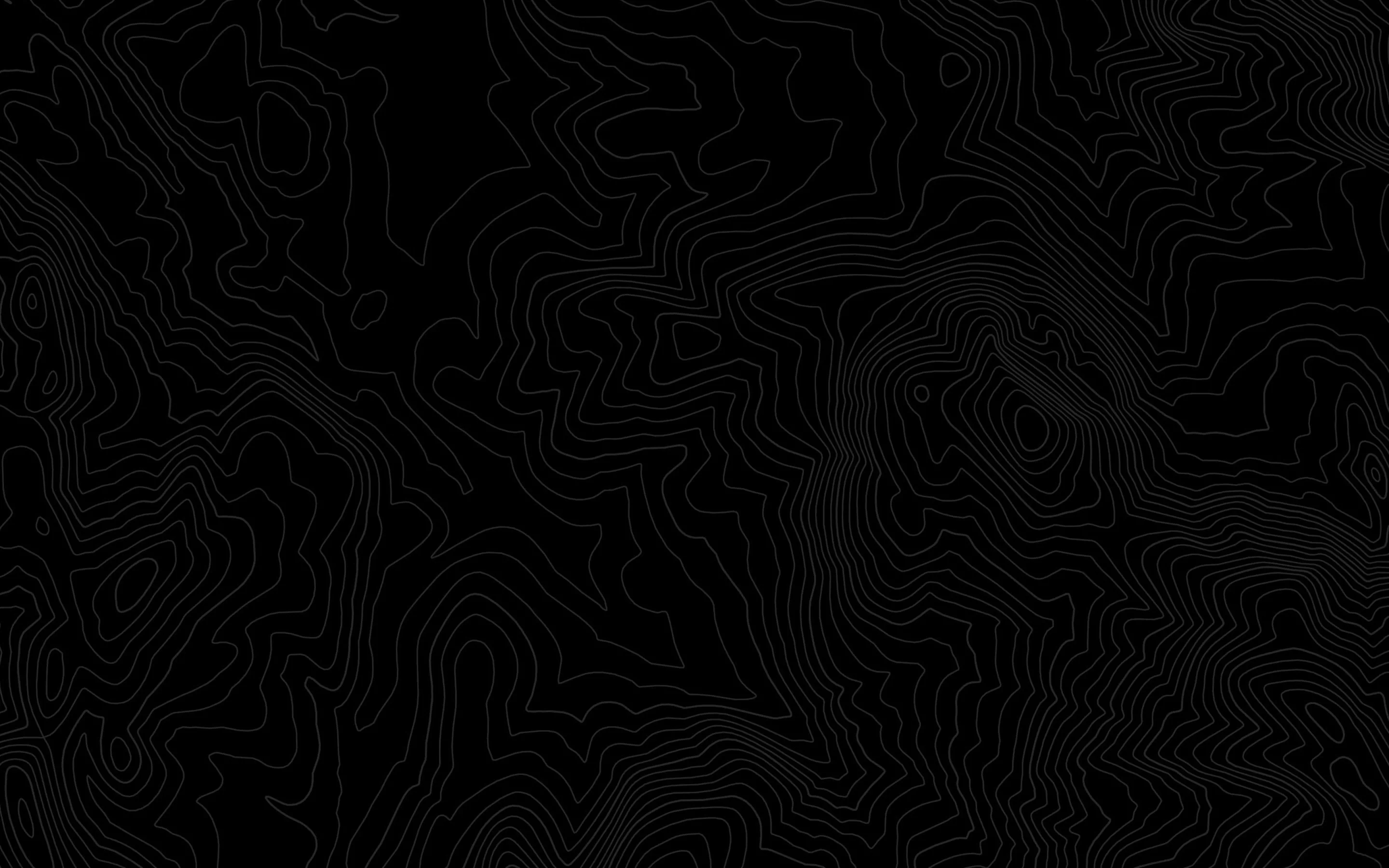Contour rings ripple across the frame like a map of low hills, drawn in charcoal on black so the texture only shows at an angle.