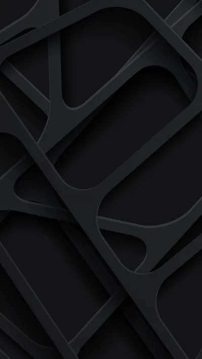 Matte black bands weave over and under one another in a loose 3D lattice, soft shadows giving each crossing a little depth.