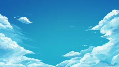 Hand-painted clouds pile into the corners of a flat teal-blue anime sky, the whole centre left empty for icons or lock-screen text.