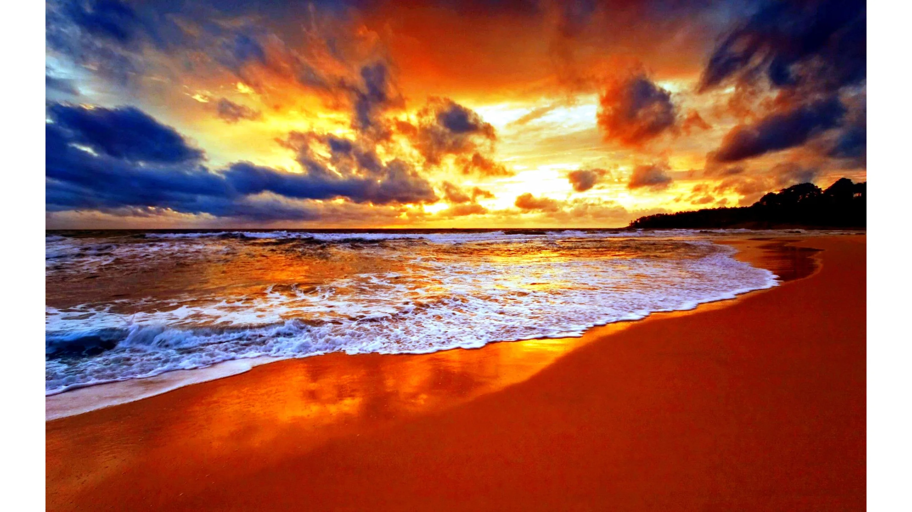 An HDR-style shot pushes the sand to glowing amber and the clouds to deep blue and orange, the smooth foreground leaving room for app icons.
