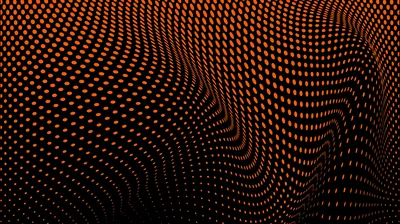 A grid of small orange dots warps into a soft wave, dense and bright at the peak and fading to nothing toward the lower corners.