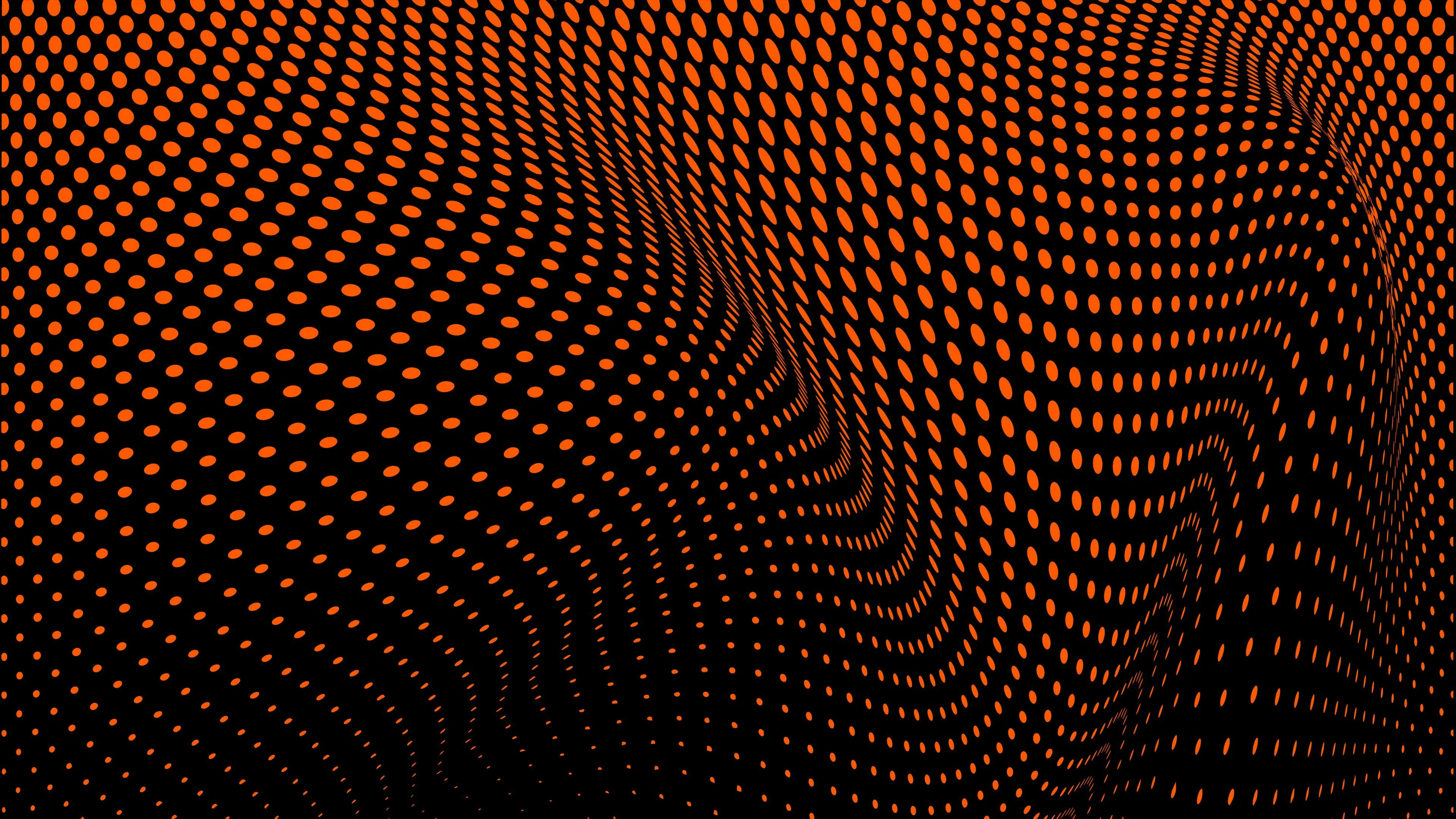 A grid of small orange dots warps into a soft wave, dense and bright at the peak and fading to nothing toward the lower corners.