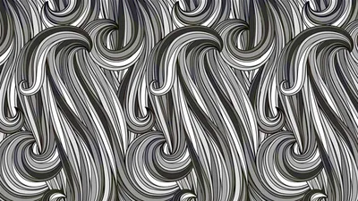 Rolling metallic curls repeat across the frame with hard highlights along each ridge, reading like brushed steel.