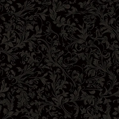 Curling acanthus leaves and stems tile seamlessly in a grey barely brighter than the black behind them, printed like a vintage gothic wallcovering.