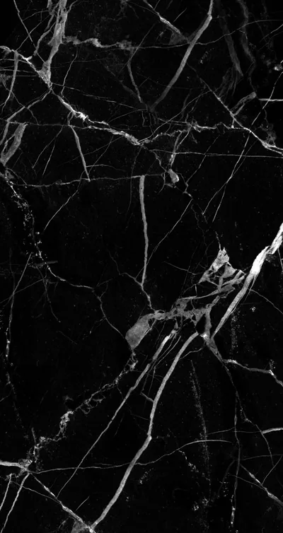 White veins branch across polished black marble, thin cracks running corner to corner over a surface that stays dark between them.