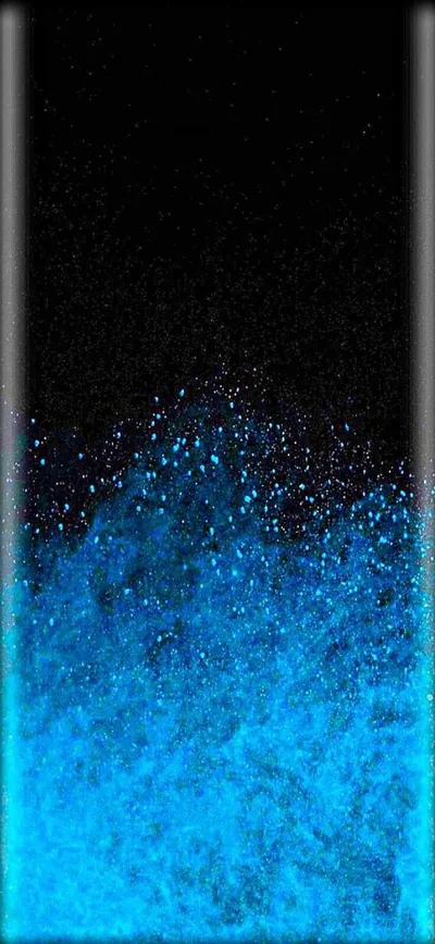 Fine cyan particles rise like spray from the bottom and thin out upward, leaving the whole top half true black for OLED battery savings.