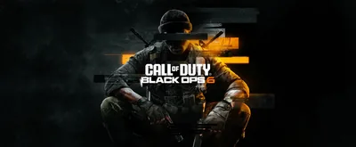 A kneeling operator in helmet and body armour sits under the Black Ops 6 logo, orange muzzle light cutting through the dark blue haze.