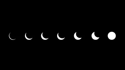 Seven phases from thin crescent to full disc run in a single row across pure black, a clean minimalist strip for wide screens.