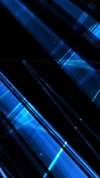 Sharp beams of blue cut across the frame at a steep diagonal, a few thin filaments crossing them and small sparks caught along the edges.