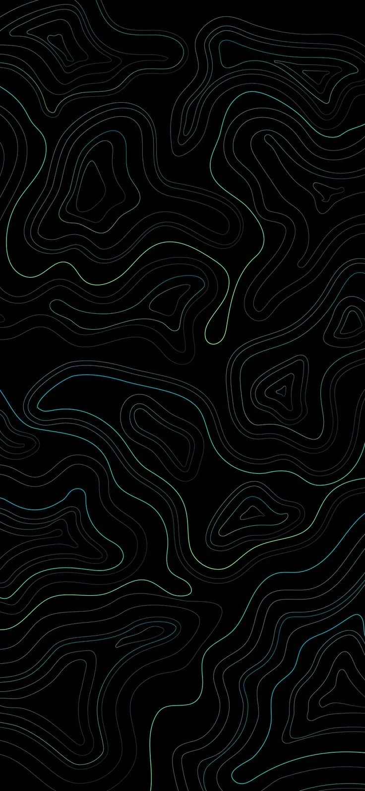 Thin white contour lines loop and nest like a topographic map, drawn across a matte black background.