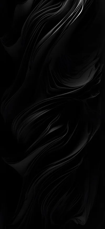 Folds of dark satin curl and twist down the tall frame, only the raised edges catching enough light to separate from the background.