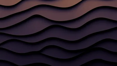 Cut-paper waves ripple across the frame in plum and rust, each layer casting a soft shadow on the one below it.