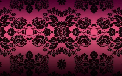 A heavy floral damask repeats in black over a magenta field that darkens at the top and bottom.