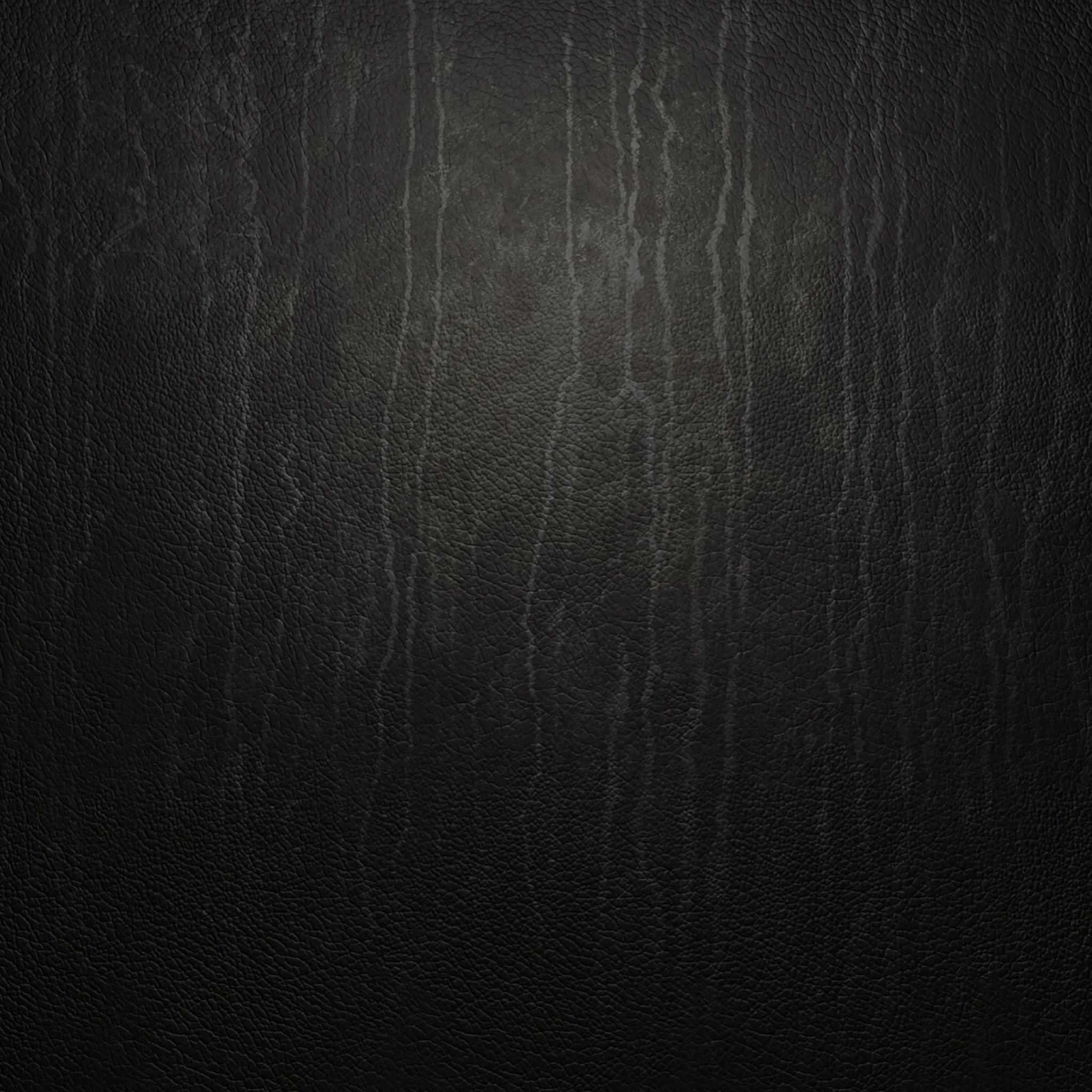 A square of black leather with long vertical creases running top to bottom, its pebbled grain lifted by a soft sheen down the middle.