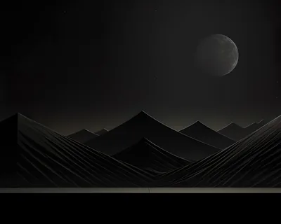 Paper-dark ridgelines stack beneath a barely visible moon in the upper right, the whole top half close enough to black to keep a clock readable.